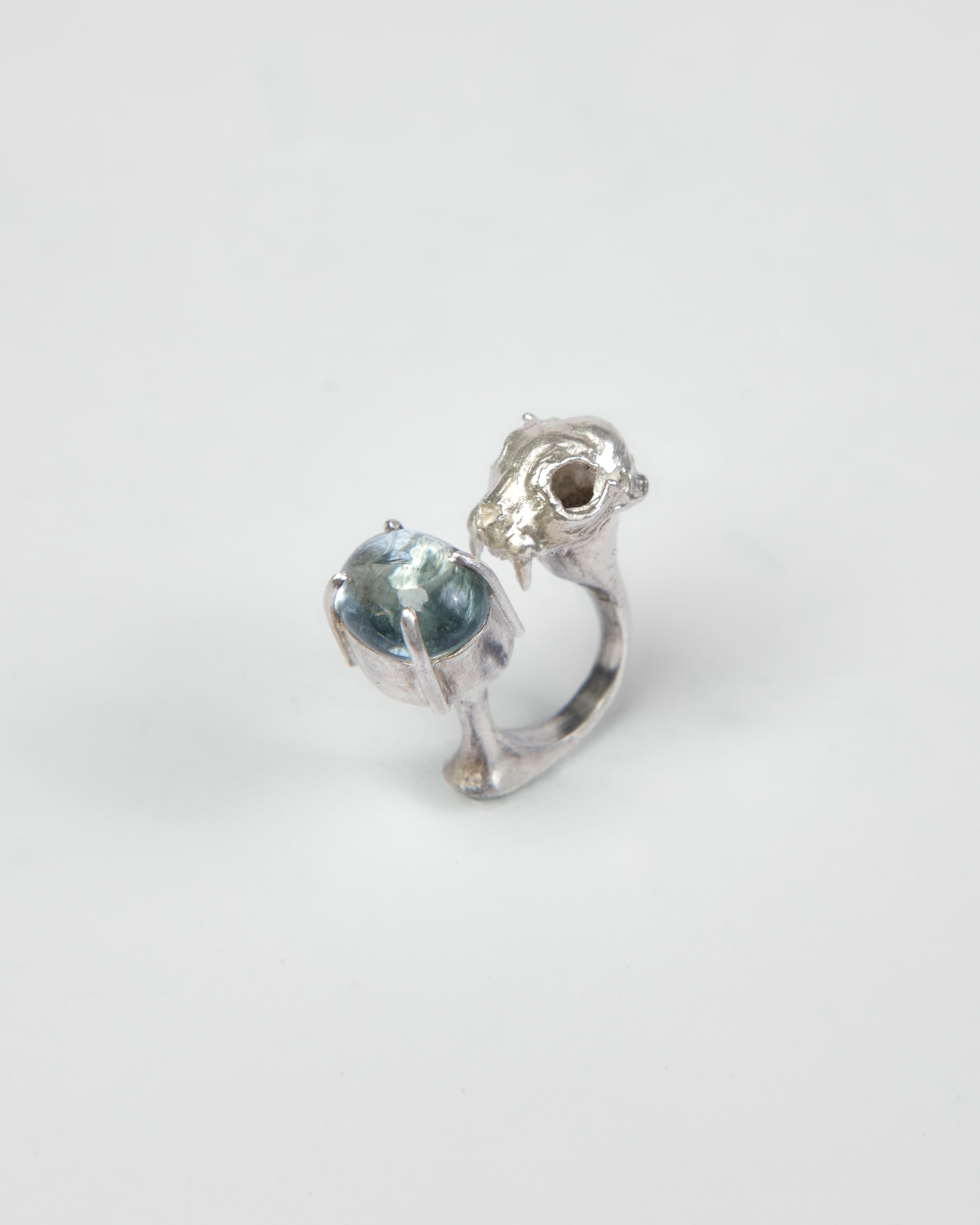 Silver Kapala with aquamarine Ring