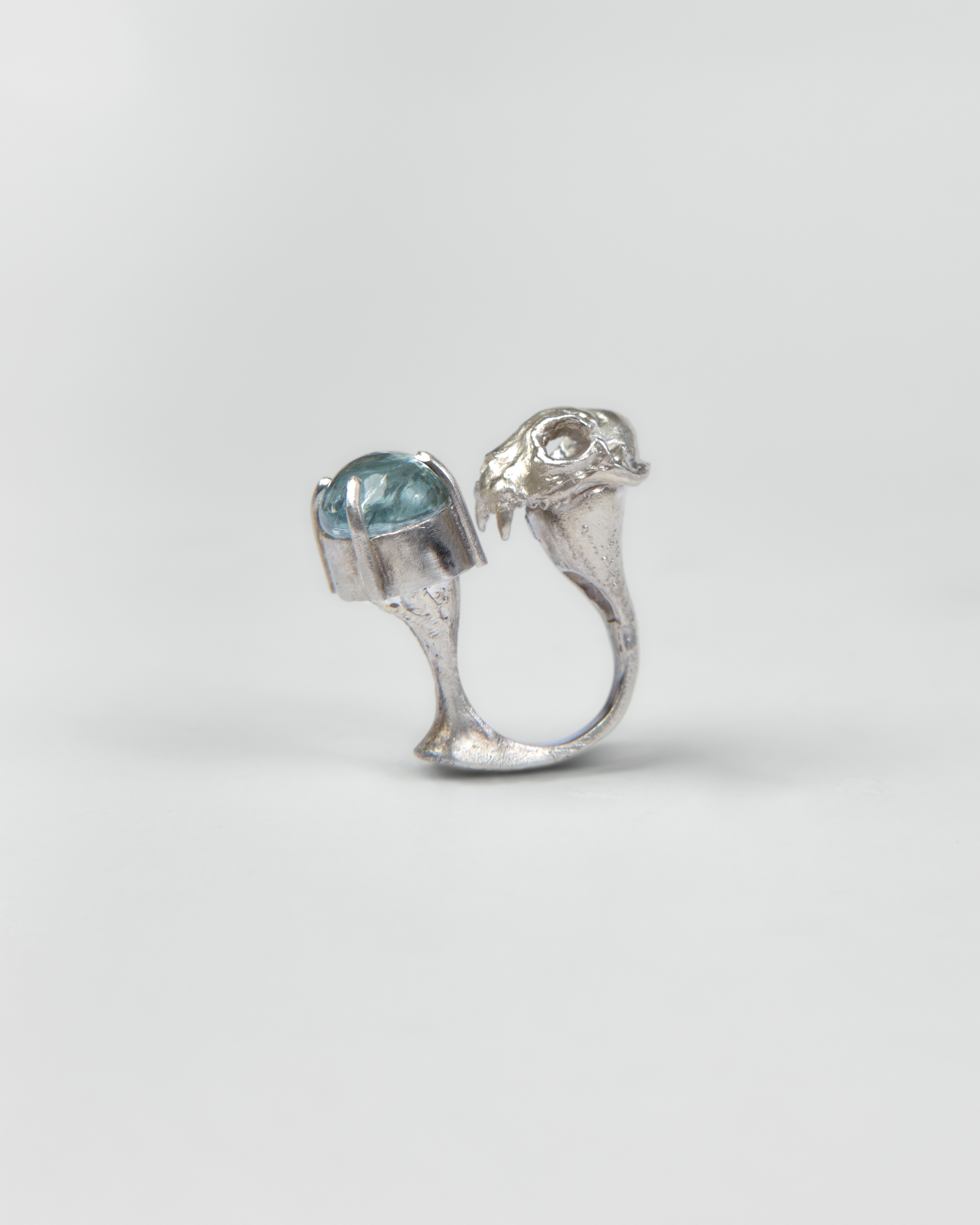 Silver Kapala with aquamarine Ring